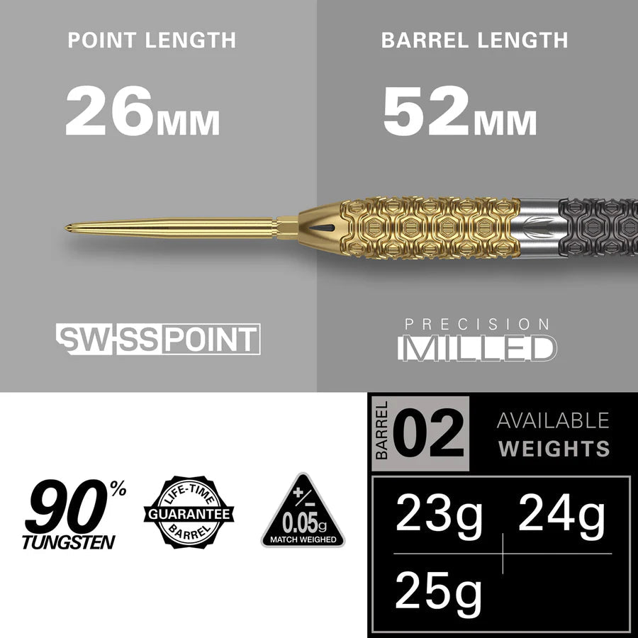 Target Cult Envy 02 diagram showing point and barrel lengths and available weights