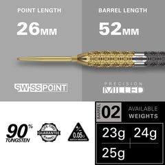Target Cult Envy 02 diagram showing point and barrel lengths and available weights