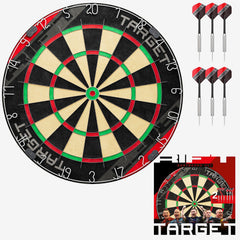Target Rift Dartboard Set with six brass darts and retail packaging