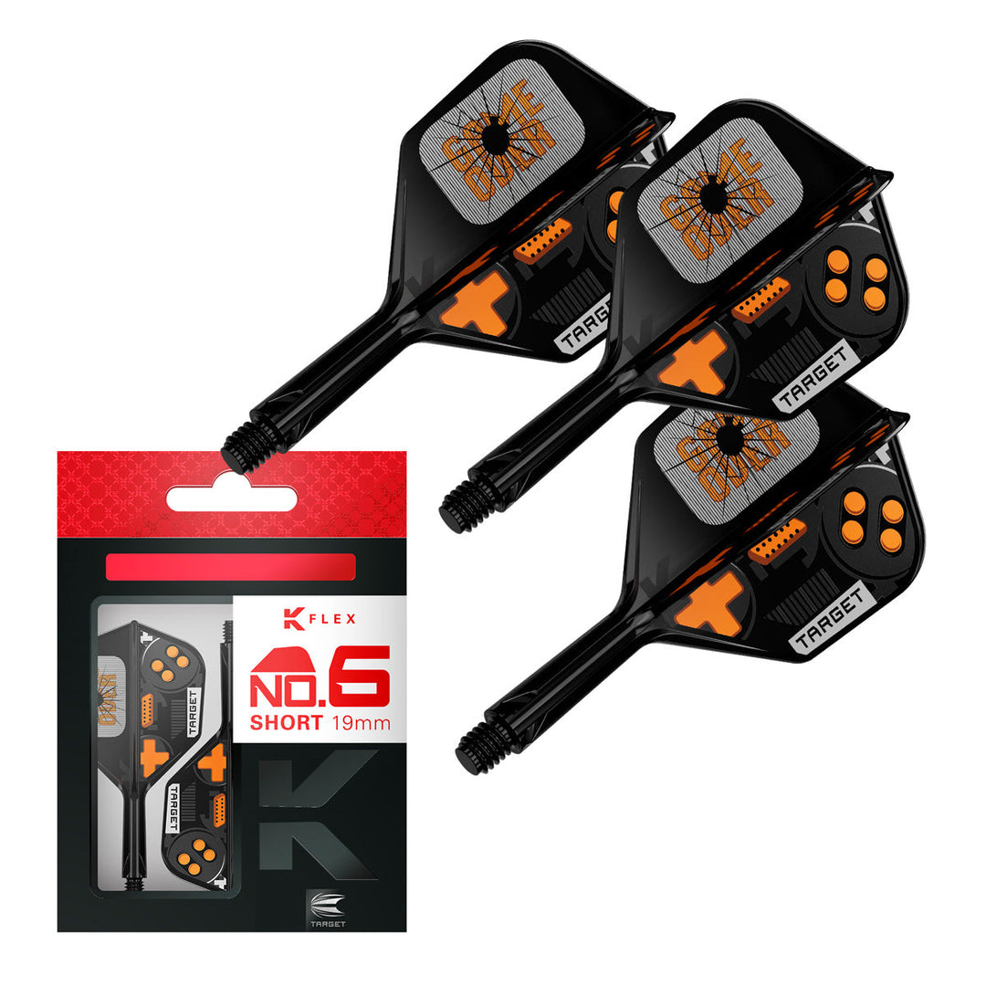 Target Game Over K Flex No.6 — black flights and shafts with packaging