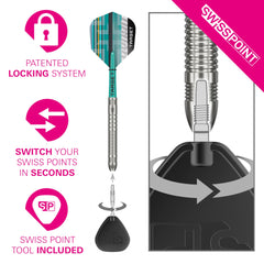 Target Hydro 03 Steel Tip Darts 90% Tungsten — Swiss Point fitting and removal diagram