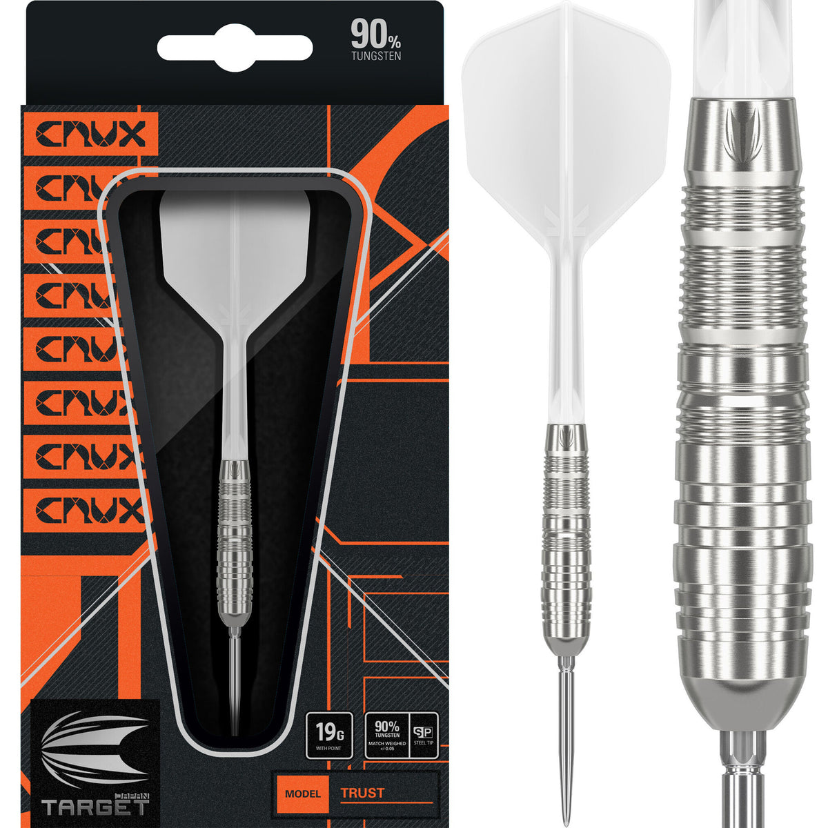 Crux Trust Steel Tip Darts - 90% Tungsten — three barrel close-ups