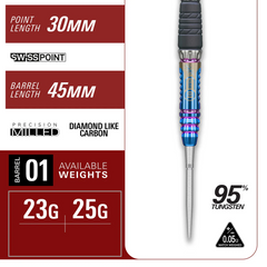 Target Japan Haruki Muramatsu G10 Rising Sun Steel Tip Darts 95% Tungsten — barrel specification chart