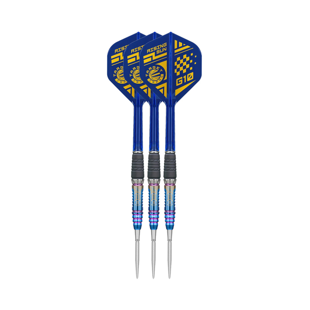 Haruki Muramatsu G10 Rising Sun Steel Tip Darts - 95% Tungsten — three barrel close-ups