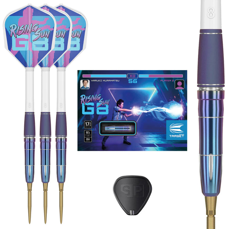 Target Japan Haruki Muramatsu Rising Sun G8 Steel Tip Darts 90% Tungsten — set contents and packaging