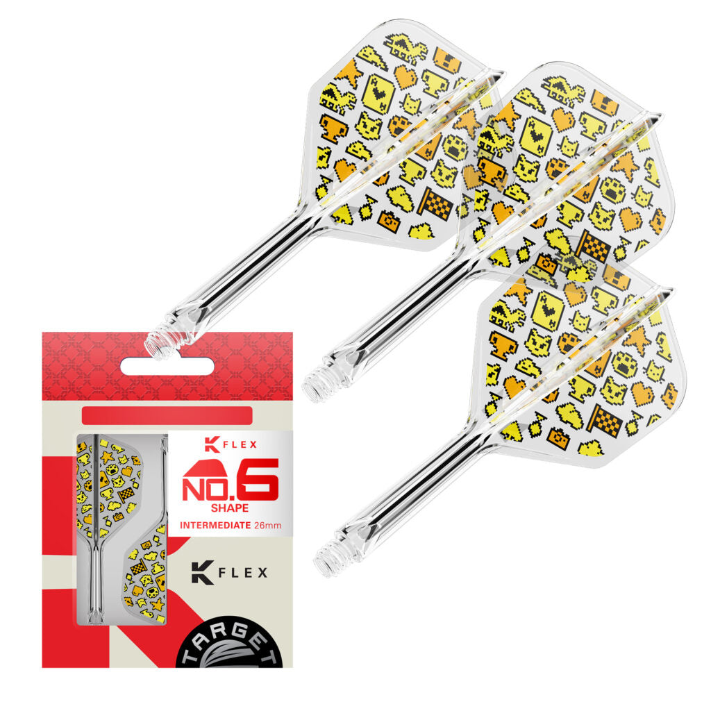 Official Target Japan Mayo K-Flex No.6 Shape set of three integrated flights and shafts with packaging.