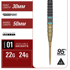 Target Japan Mikuru Suzuki G7.5 Steel Tip Darts 95% Tungsten — barrel dimensions diagram