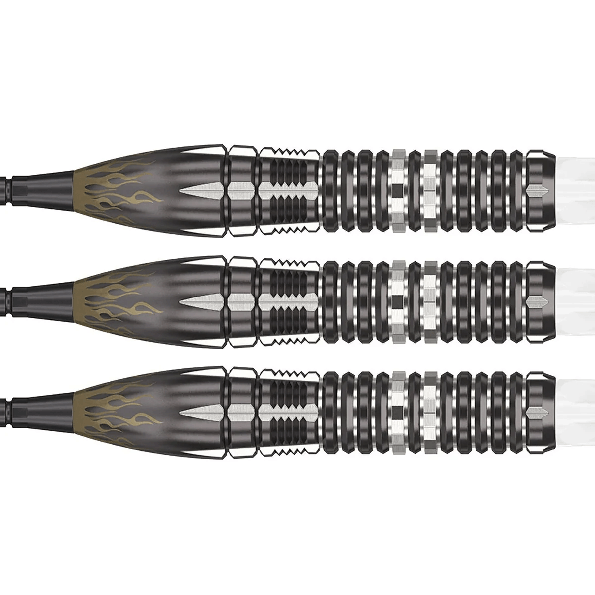 Mitsumasa Hoshino Pyro G10 Steel Tip Darts - 95% Tungsten — three barrel close-ups
