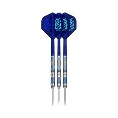 Target Japan Mizu 02 steel-tip darts, three assembled darts with flights, shafts and points on a white background.