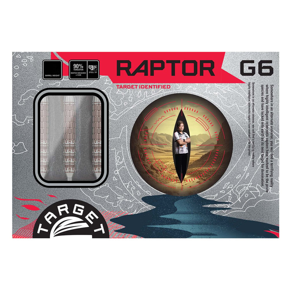 Prime Series Raptor G6 Steel Tip Darts – silver and red retail packaging