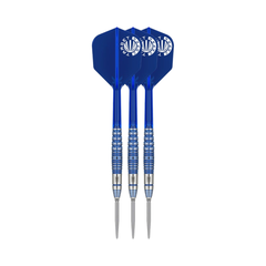 Target Japan Sereno G1 21g steel-tip darts, three assembled darts with flights, shafts and points on a white background.
