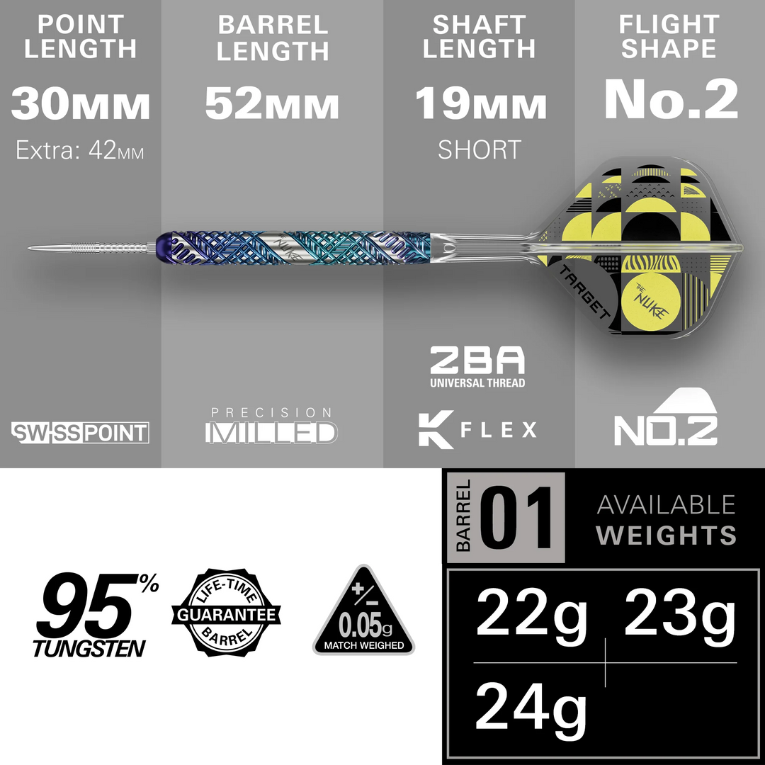 Target Luke Littler Edge SP Steel Tip Darts 95% Tungsten — dart specification chart