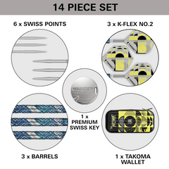 Target Luke Littler Edge SP Steel Tip Darts 95% Tungsten — set contents diagram