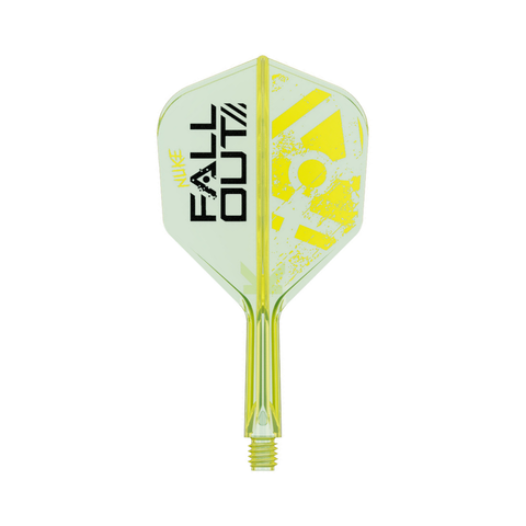 Target Luke Littler Fallout K-Flex No.6 in Neon Yellow; one complete Short flight and shaft assembly pictured on white. Sold as a pack of three.