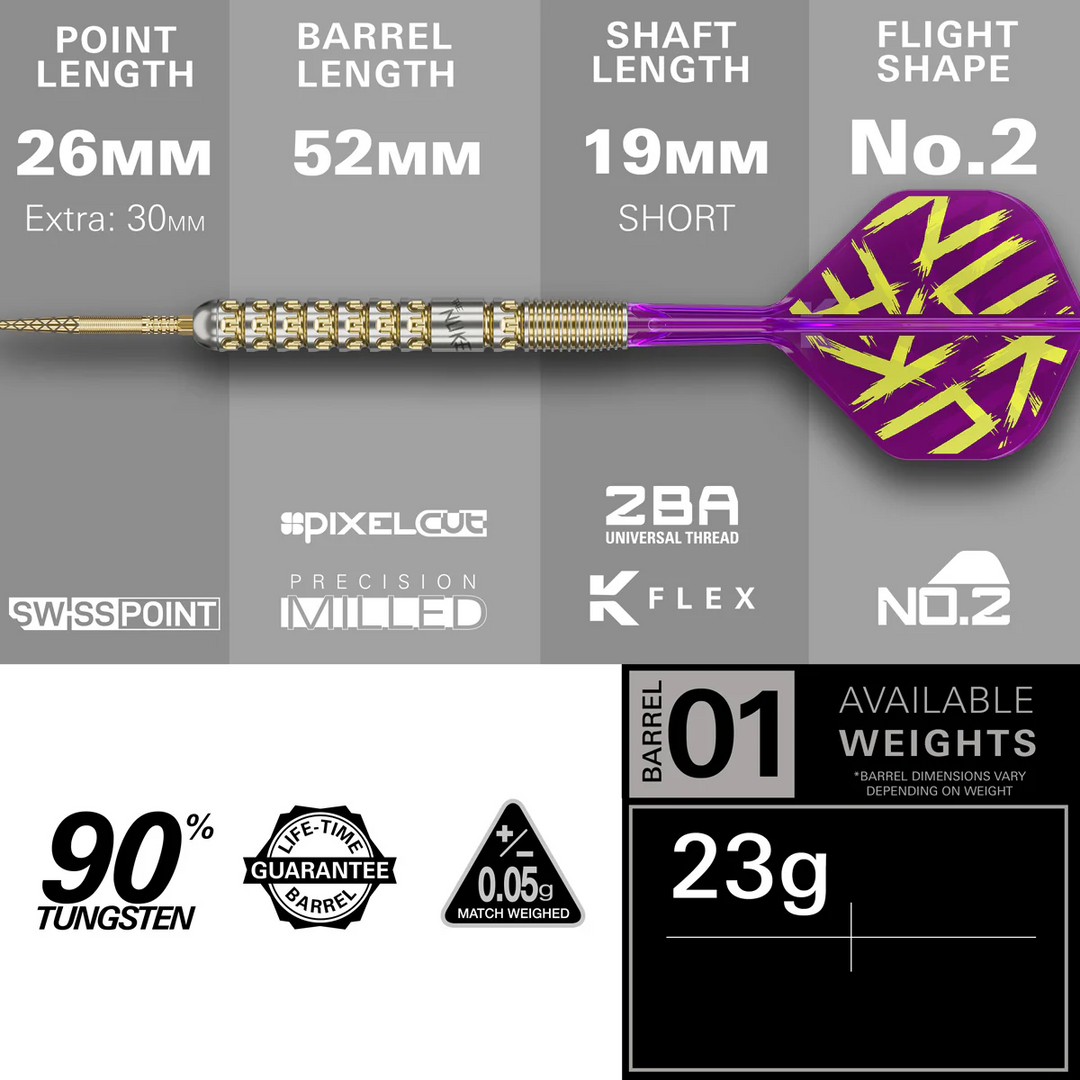 Target Luke Littler G1 Prodigy Steel Tip Darts 90% Tungsten — dart specification chart