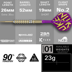 Target Luke Littler G1 Prodigy Steel Tip Darts 90% Tungsten — dart specification chart