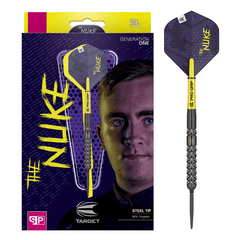 Target Luke Littler Gen 1 SP Steel Tip Darts 90% Tungsten — dart and packaging