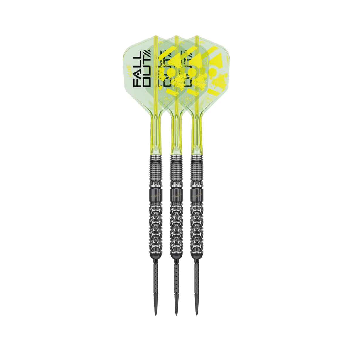 Luke Littler Nuke Fallout Steel Tip Darts - 90% Tungsten — three barrel close-ups