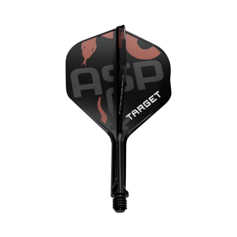 Target Nathan Aspinall No.2 integrated flight and shaft, one black ASP design shown on white.