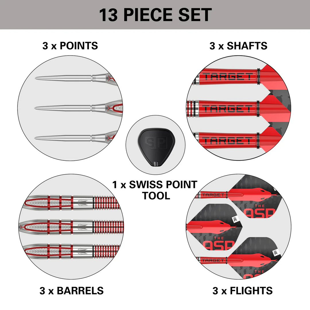 Target Nathan Aspinall G2 Steel Tip Darts 95% Tungsten — set contents diagram
