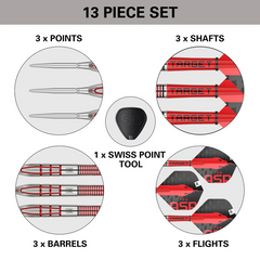 Target Nathan Aspinall G2 Steel Tip Darts 95% Tungsten — set contents diagram