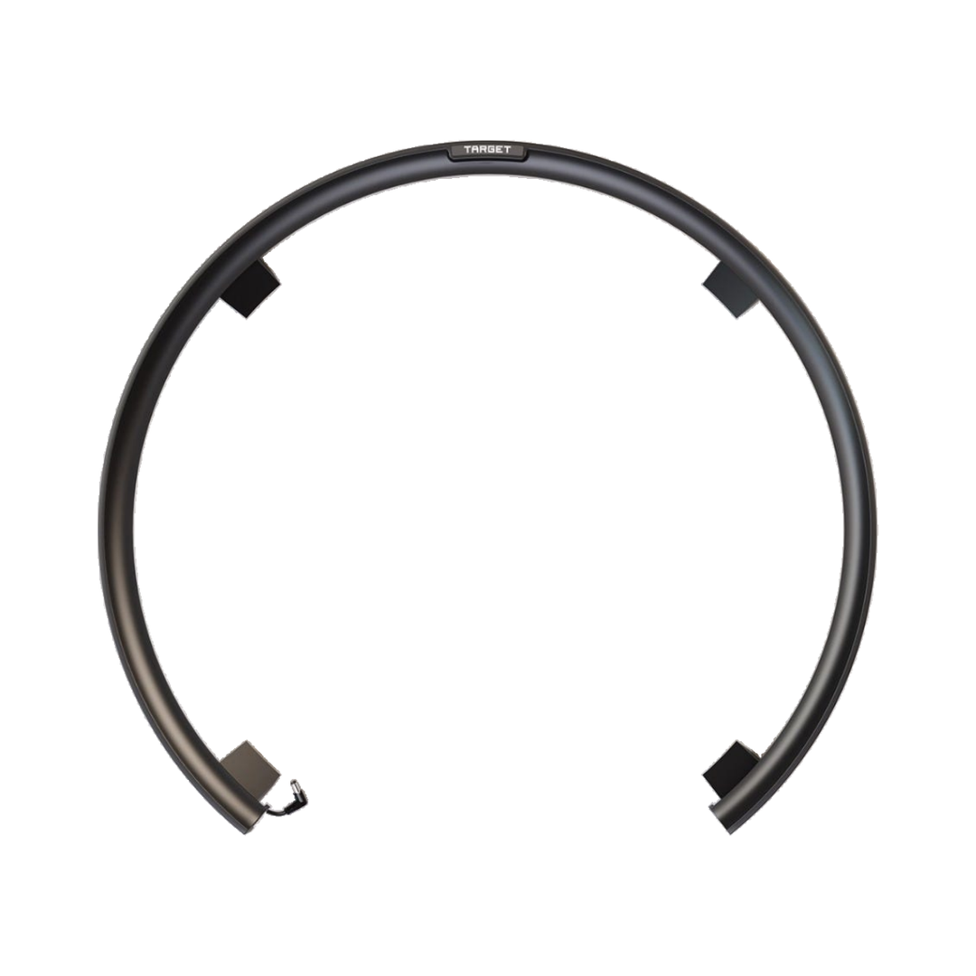 Target Omni auto-scoring camera ring on white, showing the complete actual ring and four attached camera modules.