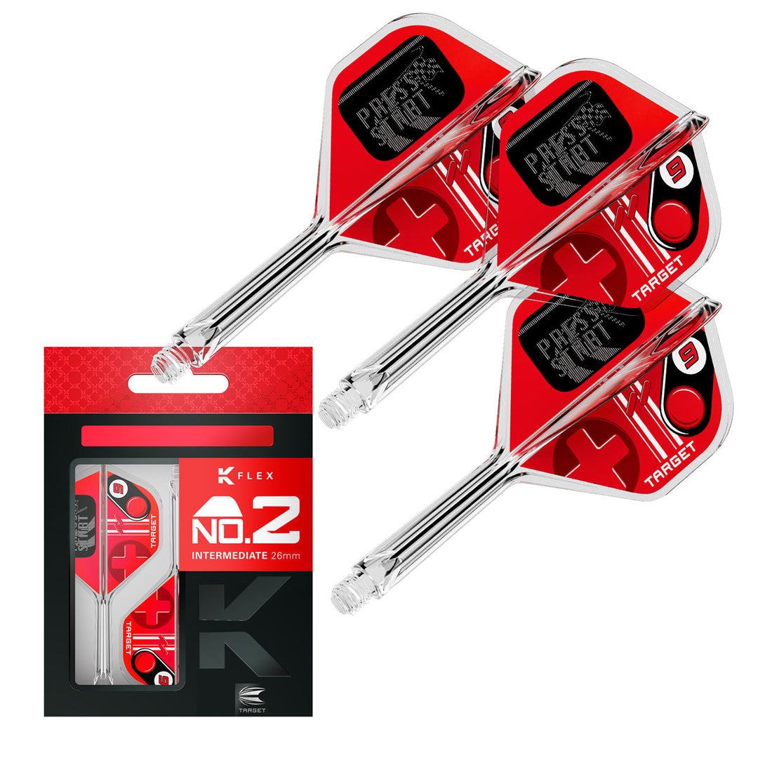 Target Press Start K Flex No.2 — red flights and shafts with packaging