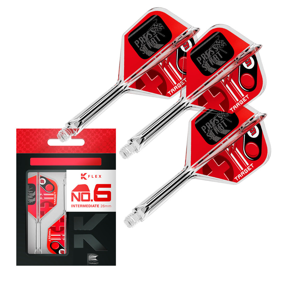 Target Press Start K Flex No.6 — red flights and shafts with packaging