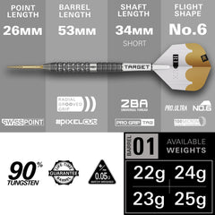 Target Redux 01 Steel Tip Darts 90% Tungsten — dart and barrel dimensions chart