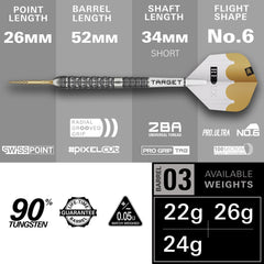 Target Redux 03 Steel Tip Darts 90% Tungsten — dart and barrel dimensions chart