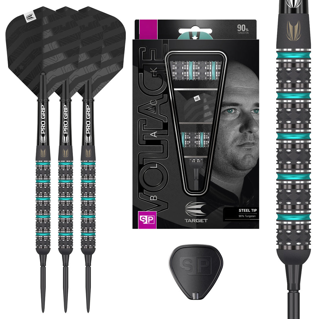 Target Rob Cross Black Steel Tip Darts 90% Tungsten — set contents and packaging
