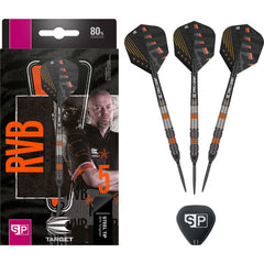 Target RVB Black Steel Tip Darts 80% Tungsten — set contents and packaging
