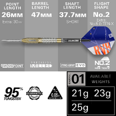 Target RVB Chrono Steel Tip Darts 95% Tungsten — dart and barrel dimensions chart