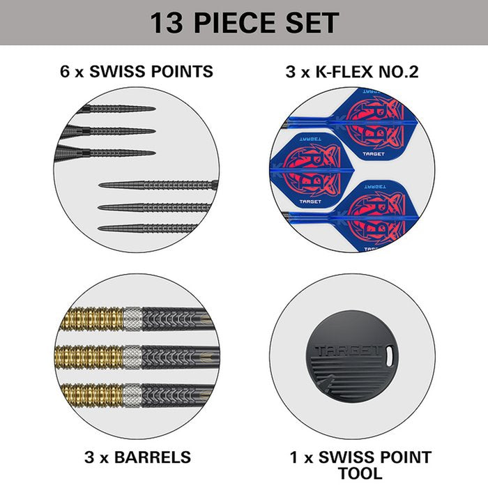 Target RVB G6 Steel Tip Darts 95% Tungsten — set contents diagram
