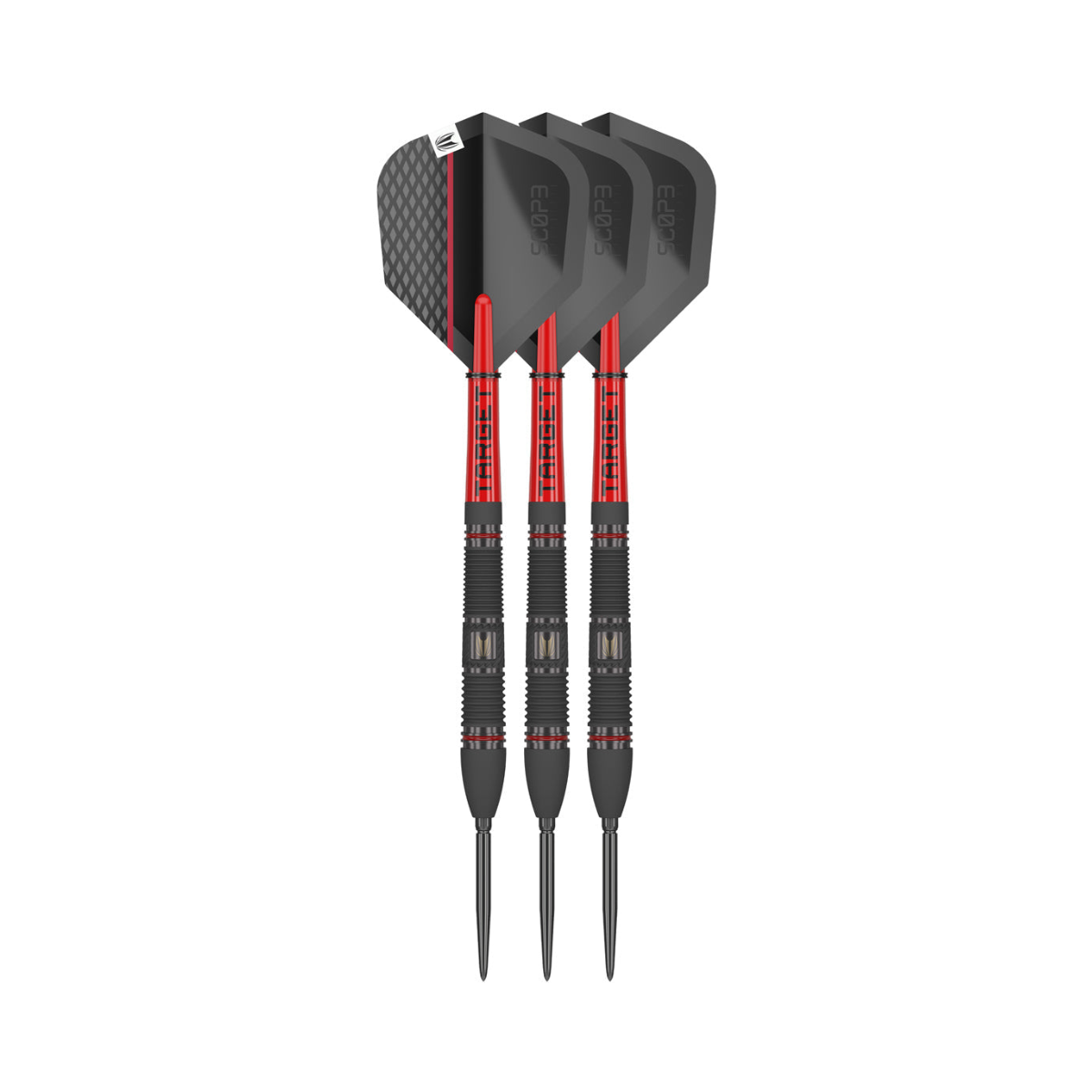 Scope 02 Steel Tip Darts - 90% Tungsten — three barrel close-ups