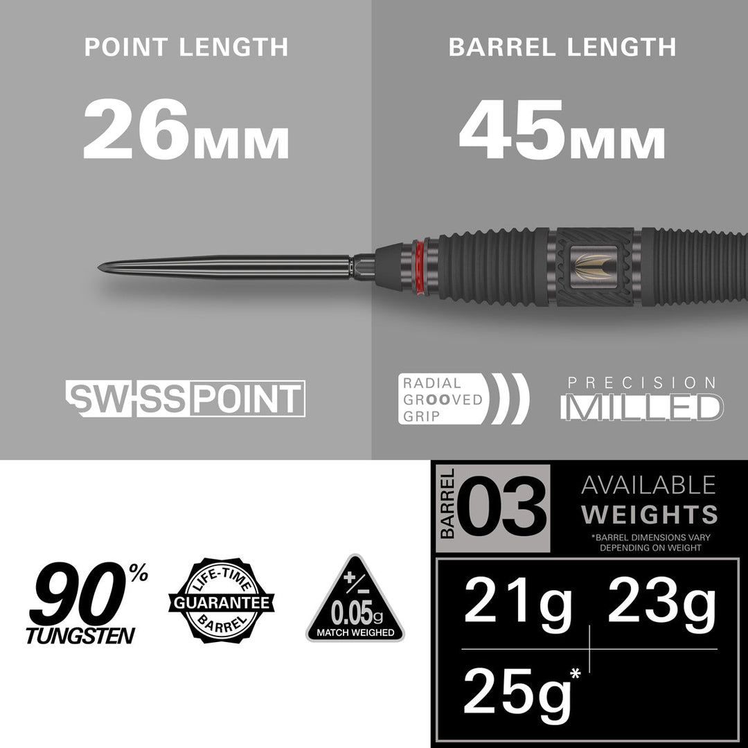 Target Scope 03 Steel Tip Darts 90% Tungsten — barrel dimensions diagram