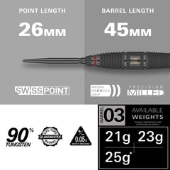 Target Scope 03 Steel Tip Darts 90% Tungsten — barrel dimensions diagram