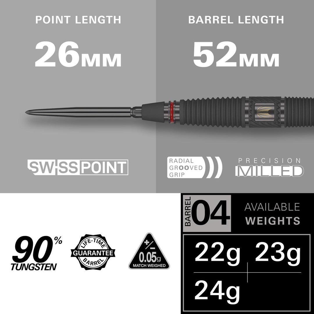 Target Scope 04 Steel Tip Darts 90% Tungsten — barrel dimensions diagram