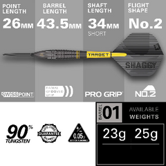 Target Scott Williams Black Steel Tip Darts 90% Tungsten — dart and barrel dimensions chart
