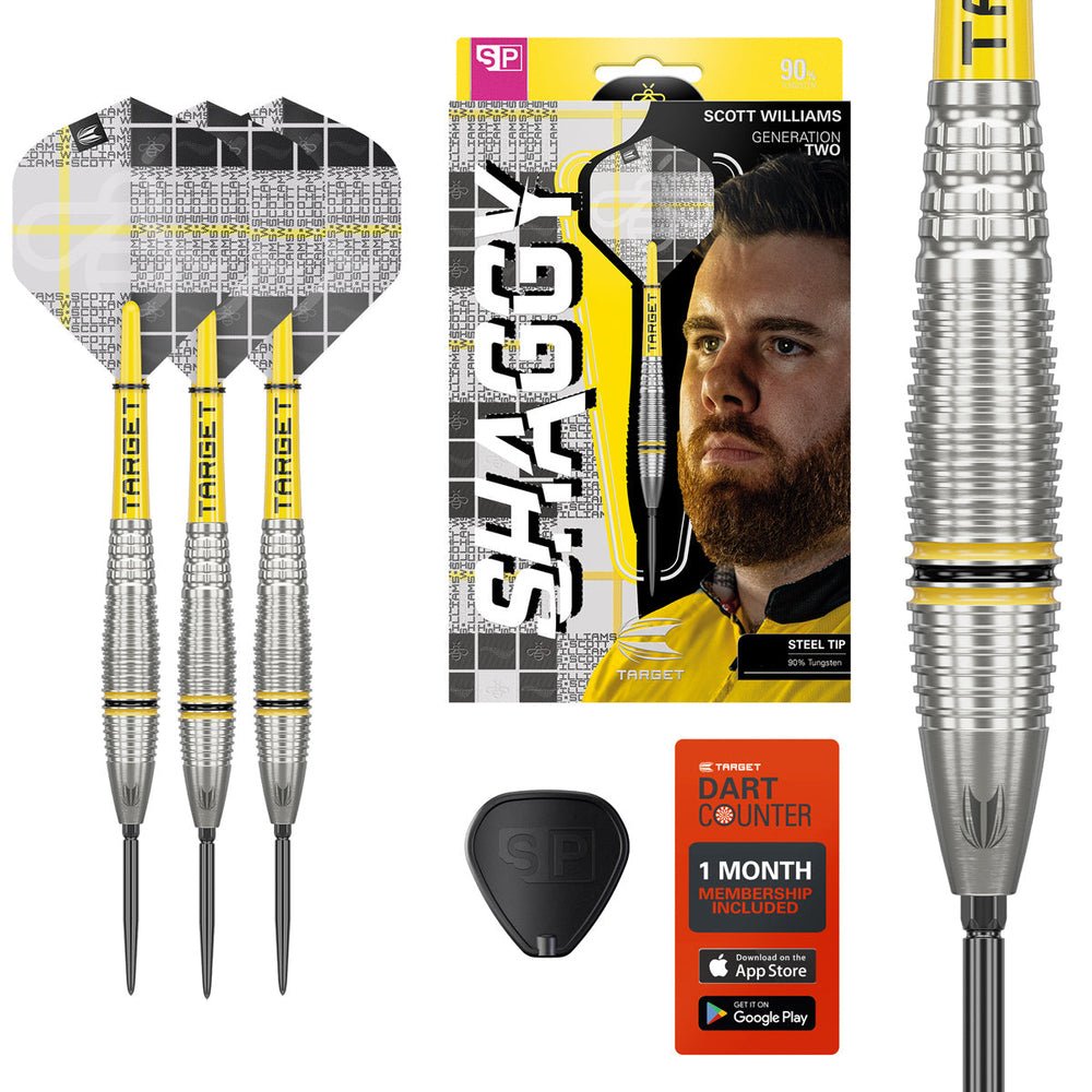 Target Scott Williams G2 Steel Tip Darts 90% Tungsten — set contents and packaging