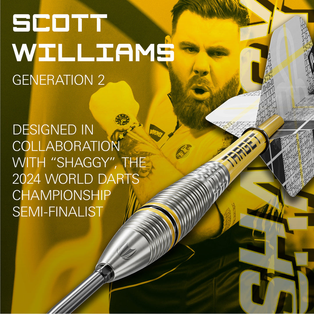 Target Scott Williams G2 Steel Tip Darts 90% Tungsten — player promotion graphic