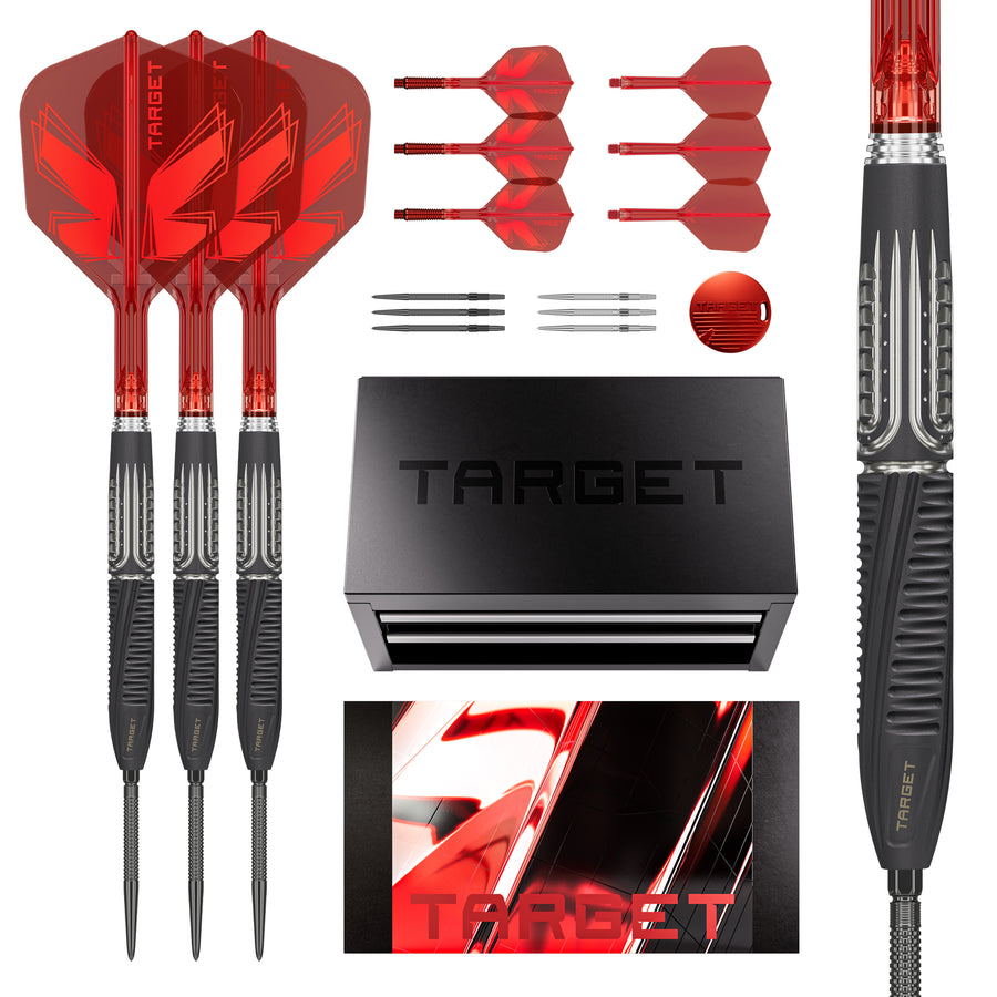 Target Shift Steel Tip Darts - 90% Tungsten – complete set with presentation box, flights, points and Swiss Key