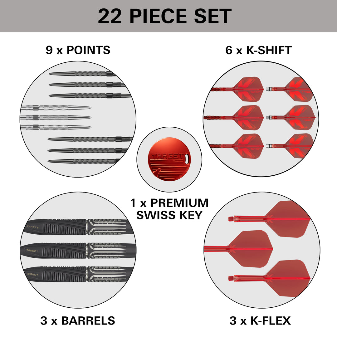 Target Shift Steel Tip Darts - 90% Tungsten – included darts and accessories