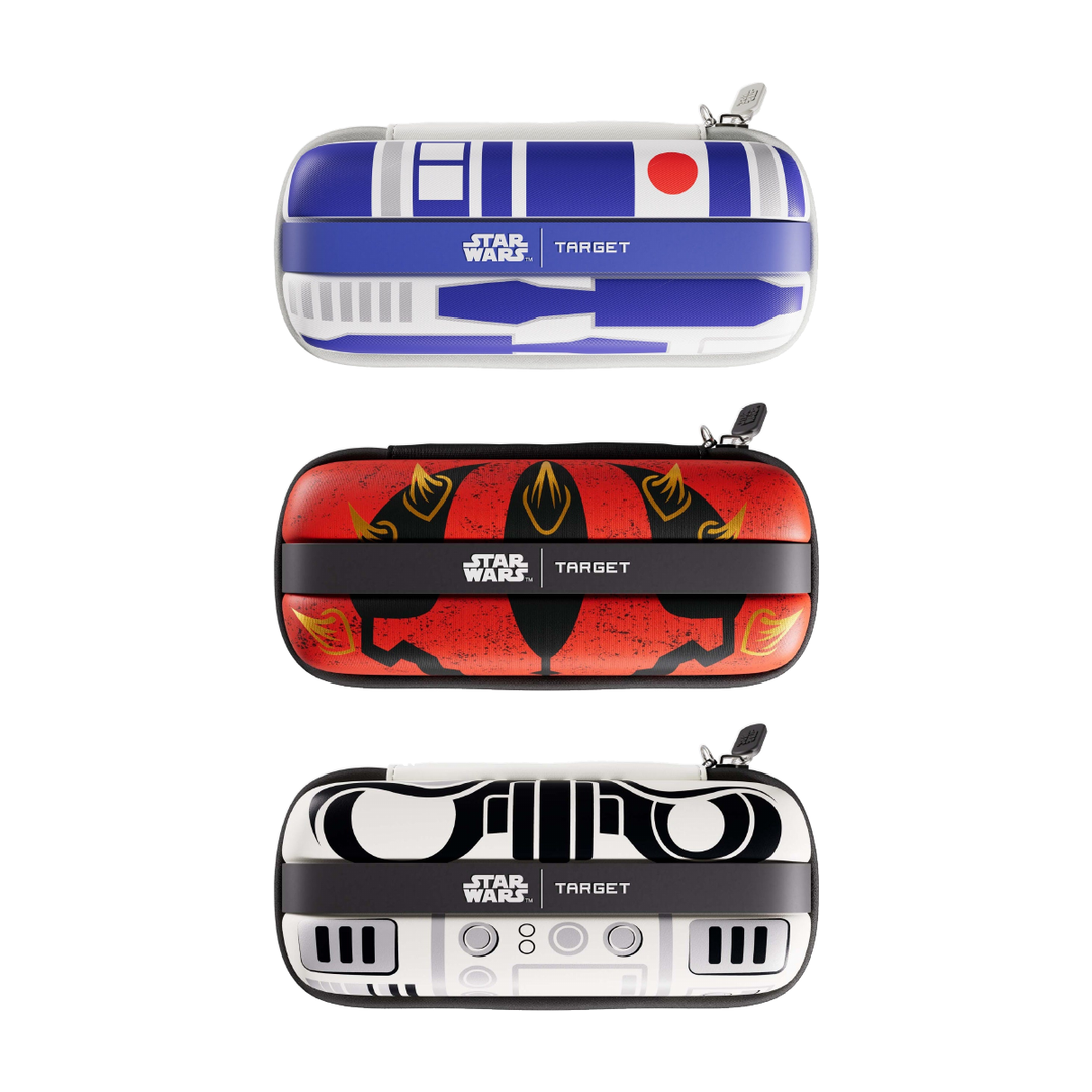 Target Star Wars BOA dart wallet; one complete closed case in each offered design: R2-D2, Darth Maul and Stormtrooper. Design options sold separately. Actual printed product designs retained; darts and accessories are not included.