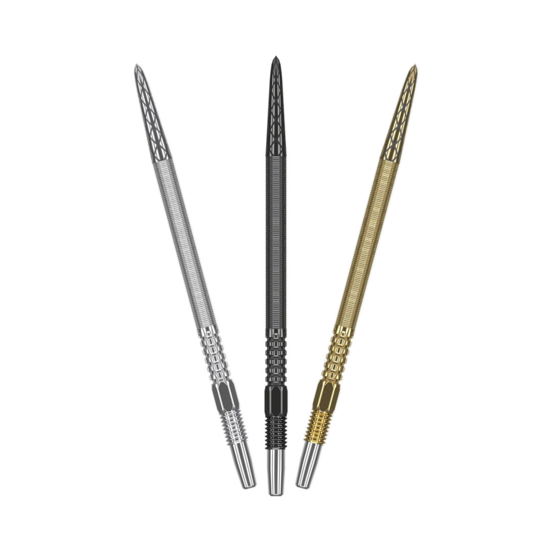 Target Swiss DX Points - gold, silver, black colour options, one of each shown; matching-colour packs sold separately