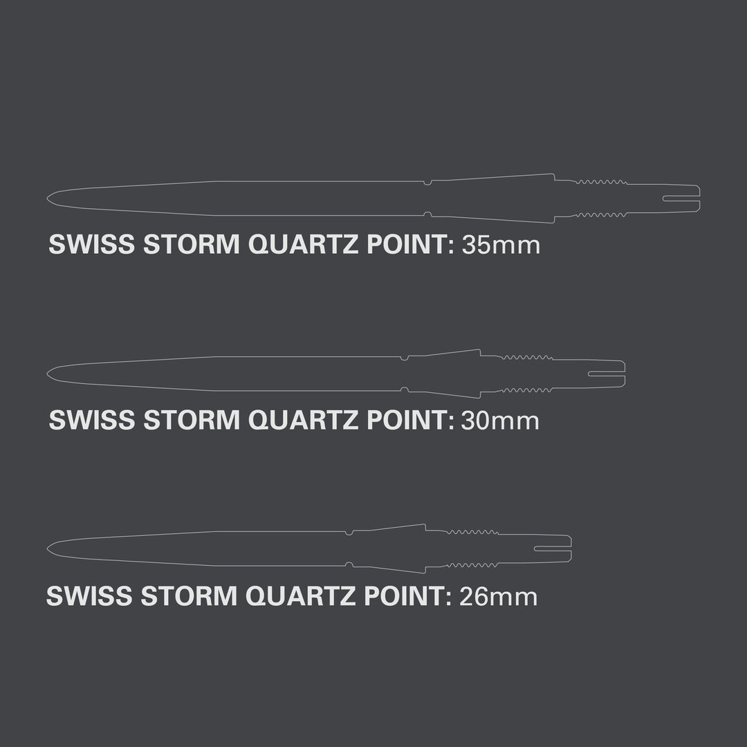 Swiss Storm Quartz Steel Tip Points – 26 mm, 30 mm and 35 mm point length comparison