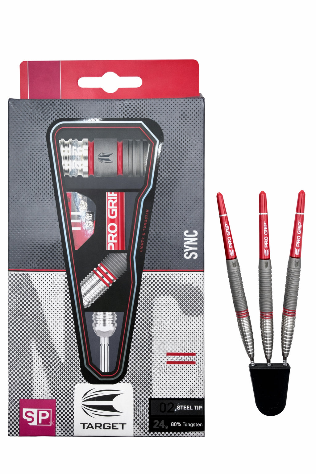Target Sync 02 SP 80% Tungsten Steel Tip Darts - Used / Trade-In — three barrel close-ups
