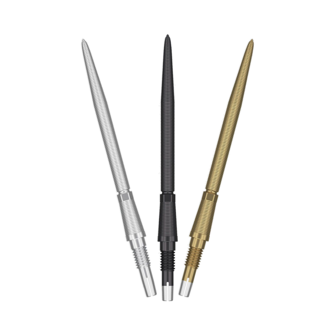 Target Swiss Storm Nano Points - silver, black, gold colour options, one of each shown; matching-colour packs sold separately