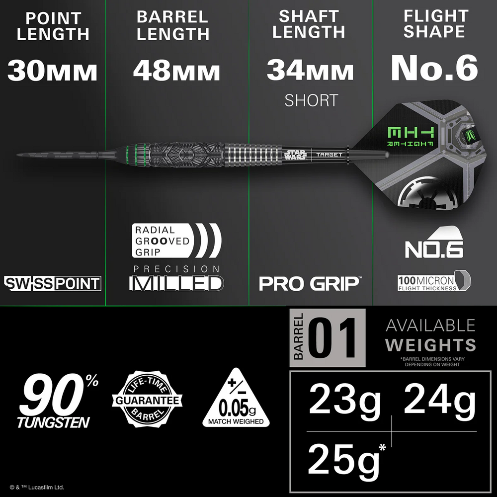 Tie Fighter Steel Tip Darts – dart and component specification chart