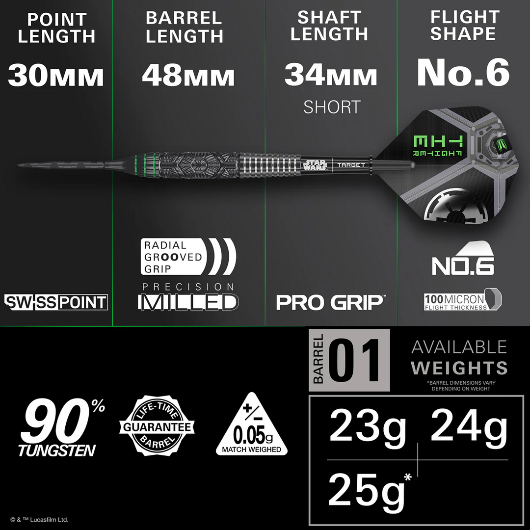 Tie Fighter Steel Tip Darts – dart and component specification chart